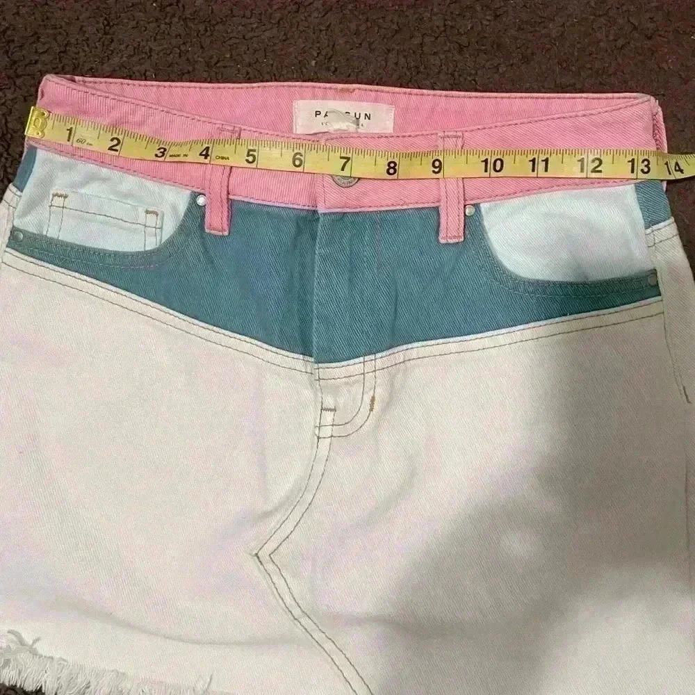 PACSUN MULTI-COLORED DENIM JEAN SKIRT A86 - Picture 7 of 8